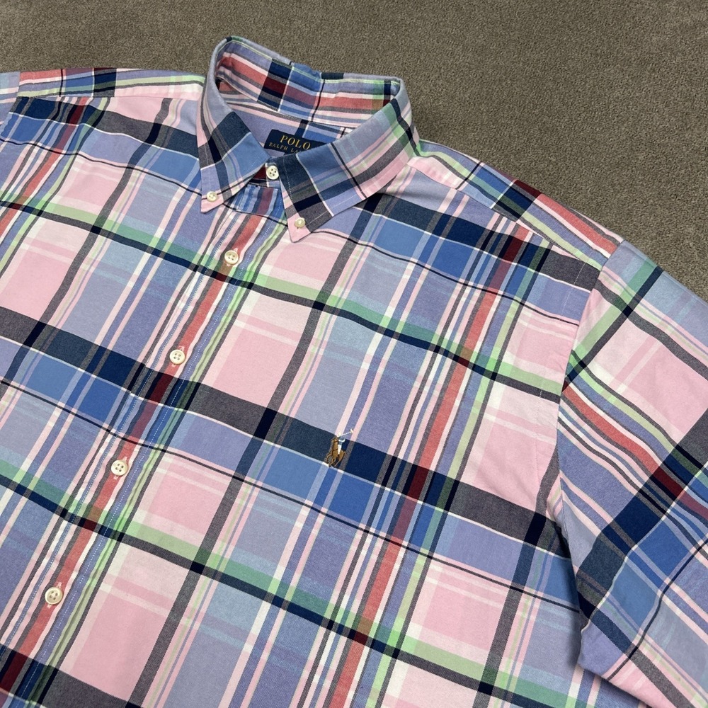 Polo Ralph Lauren Shirt Mens 2XB Short Sleeve Button Down Oxford Pink Plaid